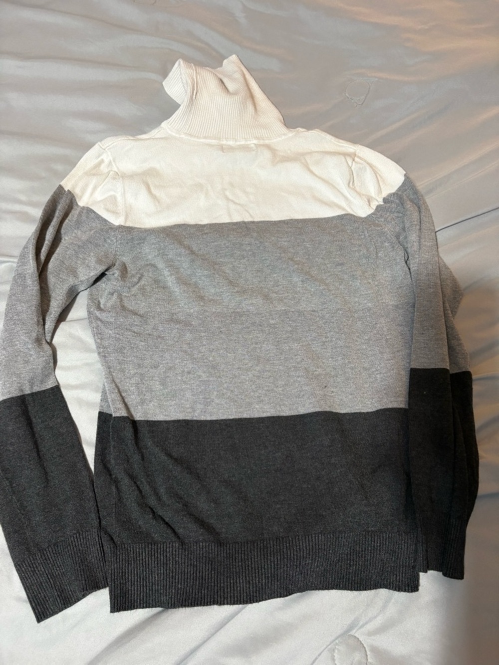 Colorblock Turtleneck Sweater in White, Light Gray & Charcoal- Calvin Klein